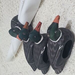 Mollard  hand painted wooden duck napkin rings.